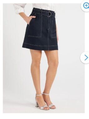 Free Assembly Paperbag Waist Skirt Navy Blue with Belt, Medium